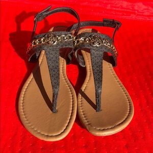 Daisy Fuentes Black Sandals with Gold Accents